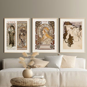 Alphonse Maria Mucha Wall Art Prints Set of 3, Art Nouveau Posters, Gallery Wall Set, Vintage French Art, Art Nouveau Decor, Victorian Art