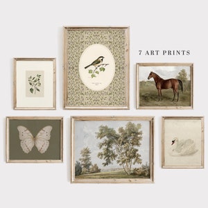 Vintage Farmhouse Gallery Wall Art Set: Beige & Green Prints (Digital Download)