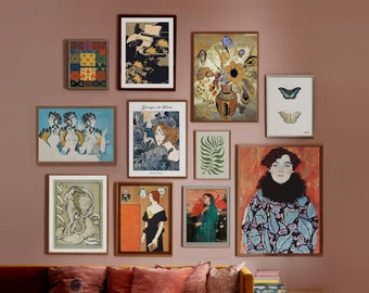 Eclectic Gallery Wall Art Set: Vintage Botanicals, Klimt, Toulouse (Digital Download)