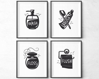 Badezimmer Wand Kunst Prints: Modernes WC Dekor Set (Digitaler Download)
