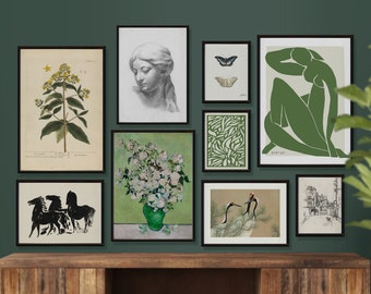 Eclectic Gallery Wall Art Set: Botanical, Sketch & Vintage Prints (Digital Download)