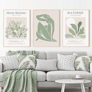 matisse print set | sage green wall art | set of 3 prints