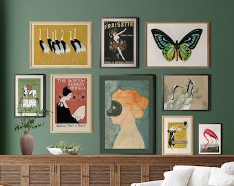 Eclectic Gallery Wall Set of 9, Wall Print Set, Maximalist Wall art, Butterfly, Wall Decor, Prints Bundle, téléchargement numérique, Affiche colorée