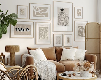 Boho Gallery Wall Print Set of 9: Neutral Modern Art (Digital Download)