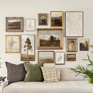 Vintage Gallery Wall Set of 13, Vintage Living Room Decor, Eclectic Gallery Set, Modern Traditional, Antique Decor, DIGITAL DOWNLOAD