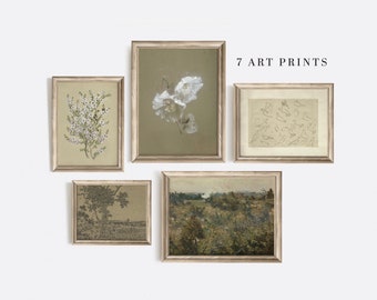 Vintage Soft Green Gallery Wall Art Set of 5 (Digital Download)