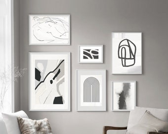 Láminas abstractas en blanco y negro para pared - Juego de 6