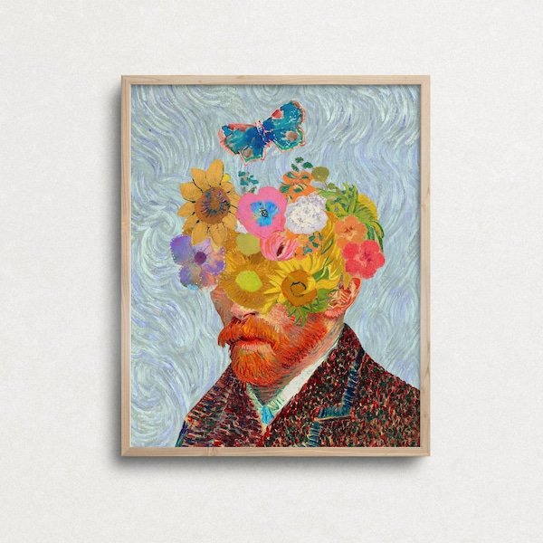 Van Gogh Wall Art, Alter Art, Eclectic Wall Art, Self Portrait Print, Famous Oil Painting, Blue Wall Decor, Home Decor, DIGITAL DOWNLOAD