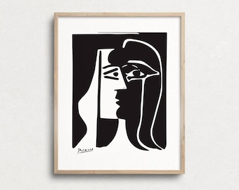 Picasso kiss print, picasso art print, picasso poster, picasso wall art, picasso sketch, black and white, pablo picasso art, abstract art