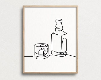 Whiskey Line Art Print: Minimalist Bar Cart Decor (Digital Download)