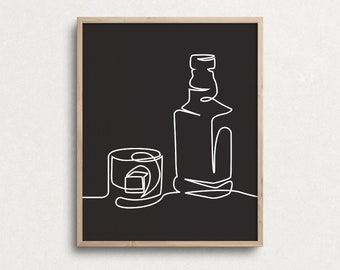 Whiskey Line Art Print: Minimalist Bar Cart Decor (Digital Download)