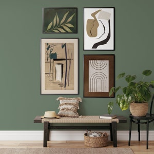 Moderne Wandkunst 4er Set, Abstrakter Druck, Boho Dekor, Neutrale Minimal Art, Galerie Wandkunst Set, Grün, Braun, Beige, druckbare Kunst, DIGITAL