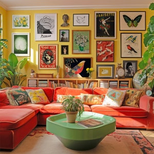 Eclectic Gallery Wall Art Set: Vintage Prints, Colorful Decor (Digital Download)