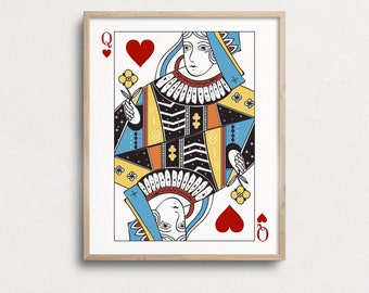 Red Queen of Hearts Art Print: Poker Card Wall Decor (Digital Download)