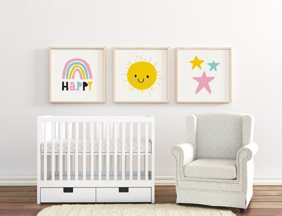 Digital Download Nursery decor set of 3 kids printable wall art Nursery Printable Nursery Wall Art Nursery Prints rainbow sun star wall art