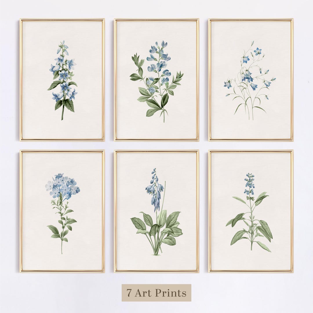 Blue Wildflower Botanical Print Set: Gallery Wall Art (digital Download ...