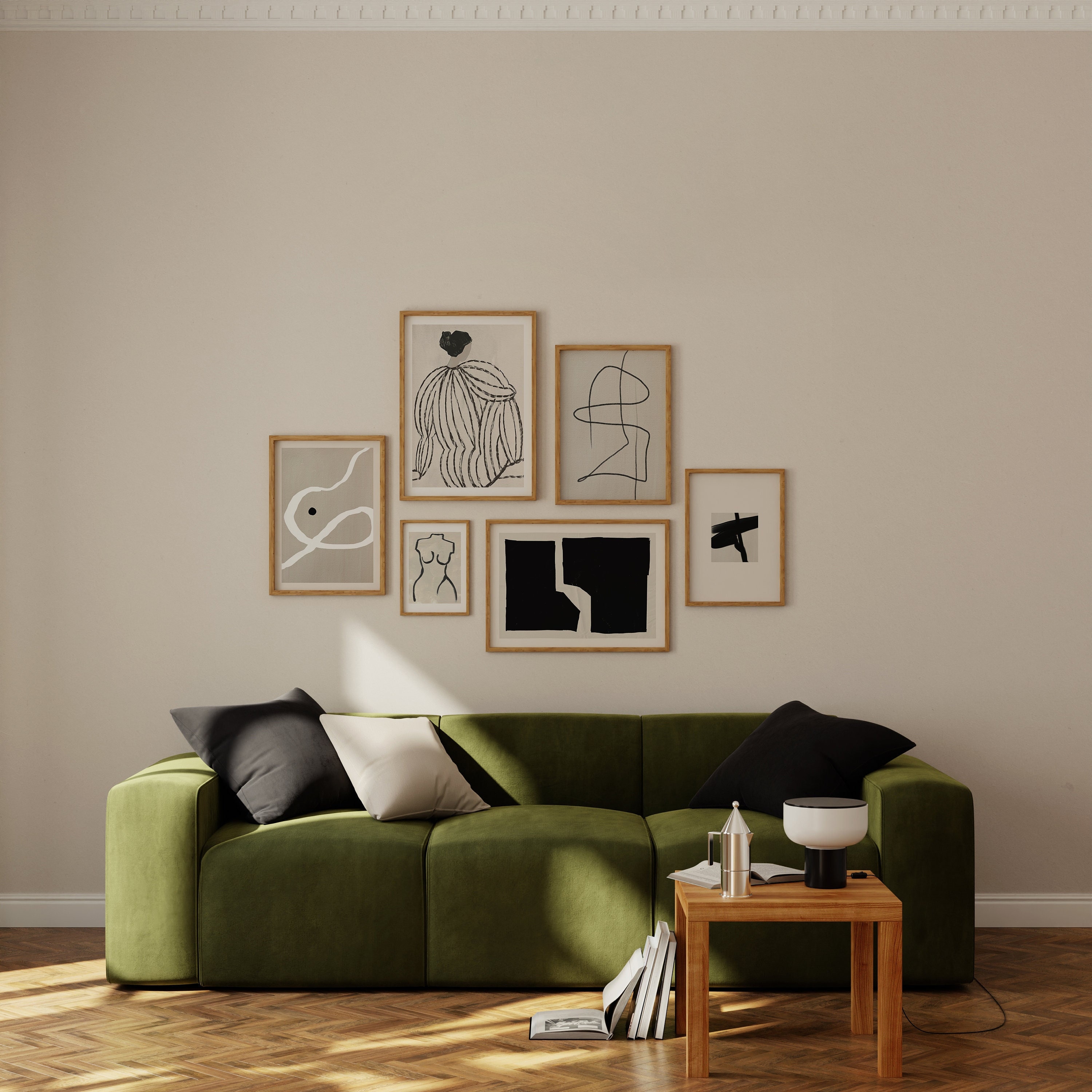 Modern Abstract Gallery Wall Art Set: Beige & Black Prints (Digital Download)