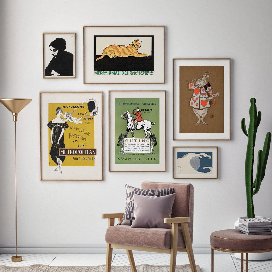 Gallery Wall Art Set of 6, Eclectic Print Set, Vintage Print Set, Retro Poster Set, Home Decor