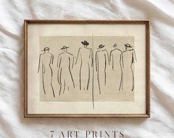 Vintage schetsdruk print: neutrale antieke tekening (digitale download)