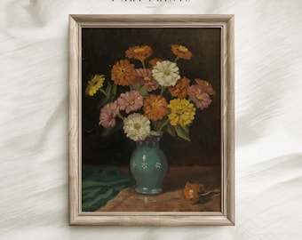 Vintage Still Life Print, Flowers Painting, Digital Download