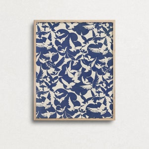 Arte de pared de baño, Impresiones de pared de pájaro azul, Arte de póster de palomas, color blanco y azul, Para ecléctico, Bellas artes, Impresiones digitales, Decoración del hogar