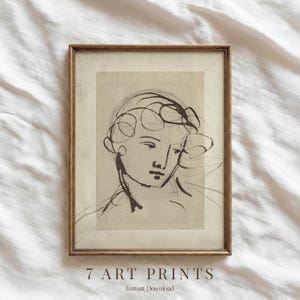 Impression de croquis de portrait de femme vintage : gravure antique neutre (téléchargement numérique)