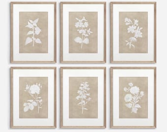 Neutral Botanical Print Set: Vintage Beige Floral Wall Art (Digital Download, Set of 7)