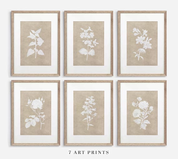 Neutral Botanical Print Set: Vintage Beige Floral Wall Art 