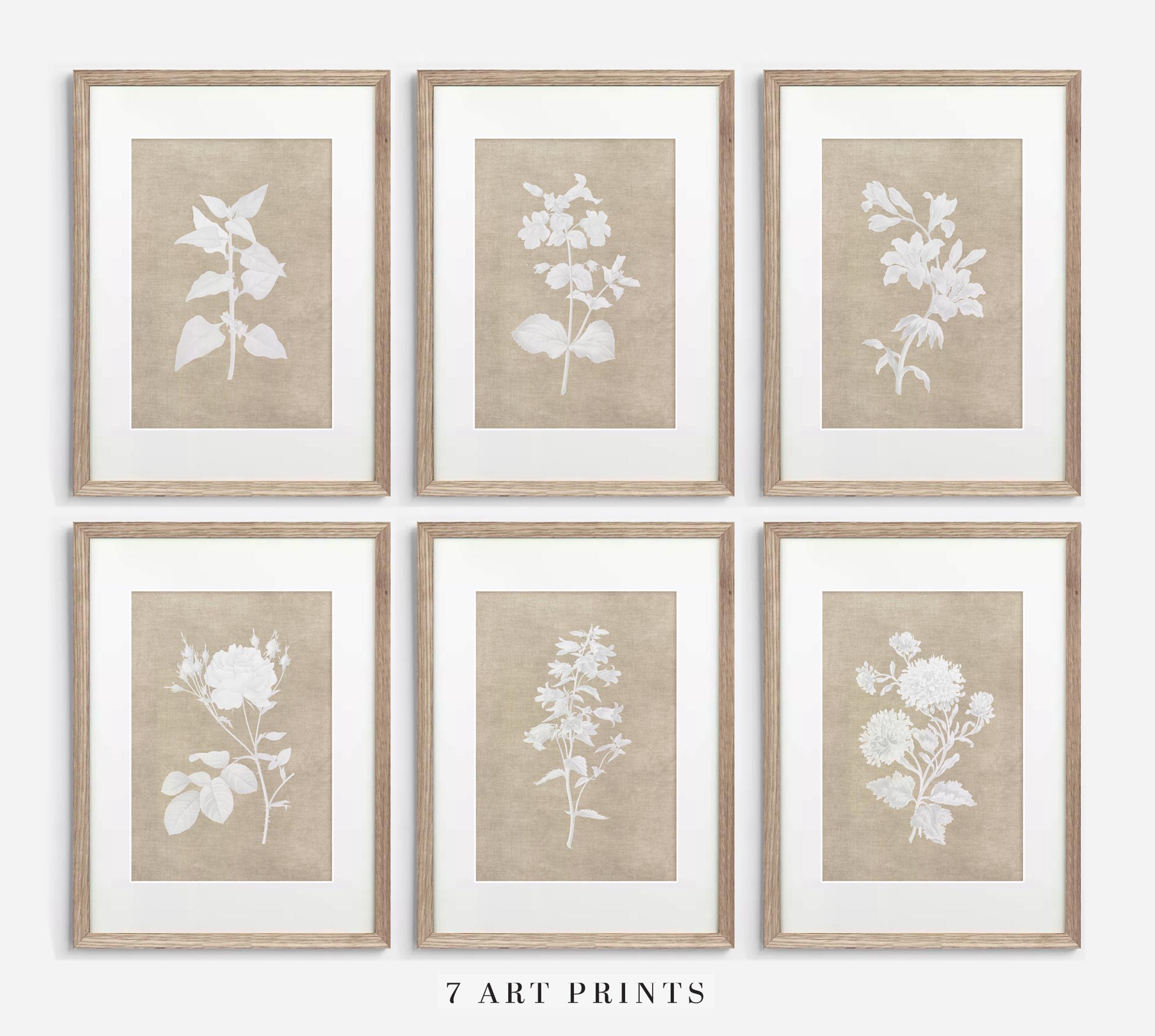 Neutral Botanical Print Set: Vintage Beige Floral Wall Art (digital ...