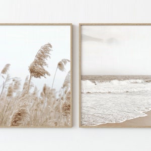 Set of 2 Prints, Digital Print, Wall Art Set, Coastal Art Prints, Neutral Tones, Beach Wall Art, Pampas Print, Poster Prints, Dried Grass