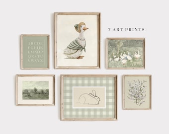 Nursery Gallery Wall Set, Sage Green Nursery Print, Kids Room Decor, Digital Download