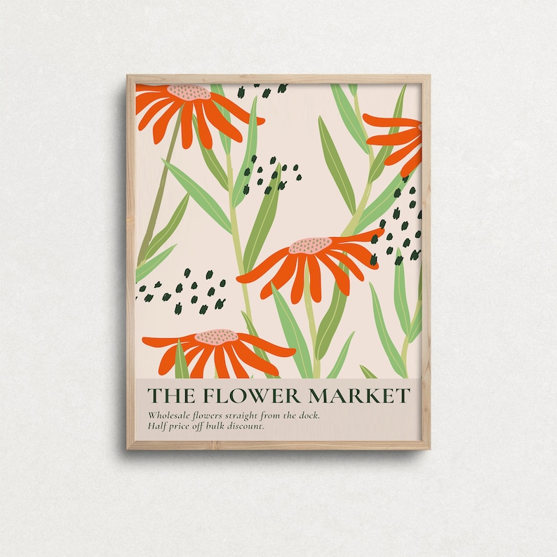 Gallery Wall Set of 10, Flower Market, Botanical Print Set, Flower Market Poster, Flower Poster Set, Green, Orange, Beige, Digital Print image 5