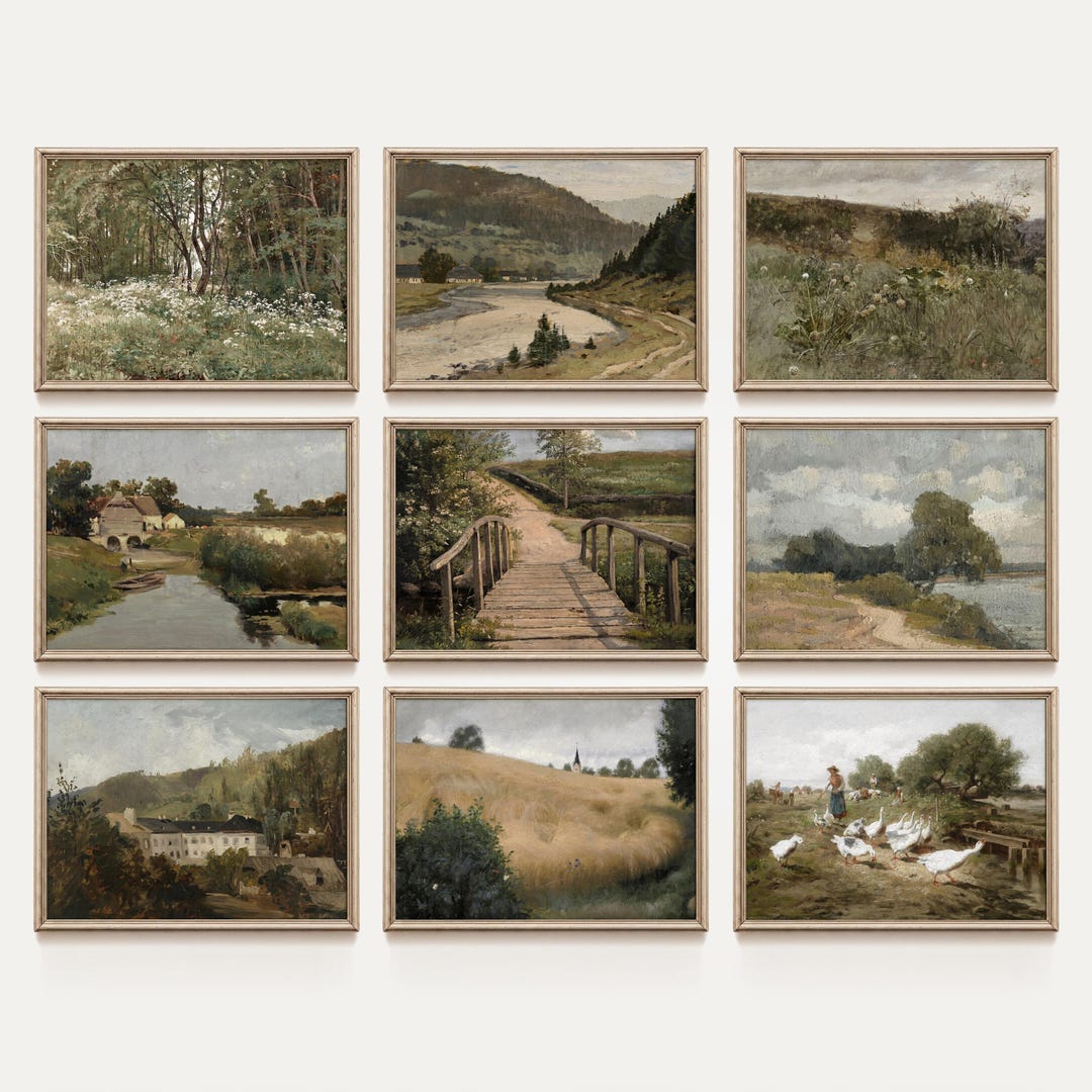 Vintage Landscape Wall Art Set of 9, French Country Gallery Wall ...