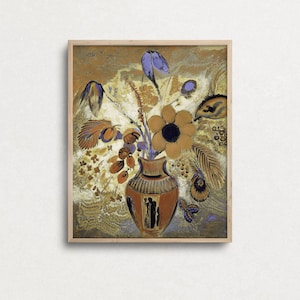Impresión de jarrón con flores, póster vintage, ilustración retro, pintura botánica, para arte mural ecléctico, decoración del hogar, decoración de paredes
