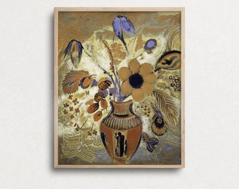Vintage Botanical Painting: Vase with Flowers Retro Art (Digital Download)