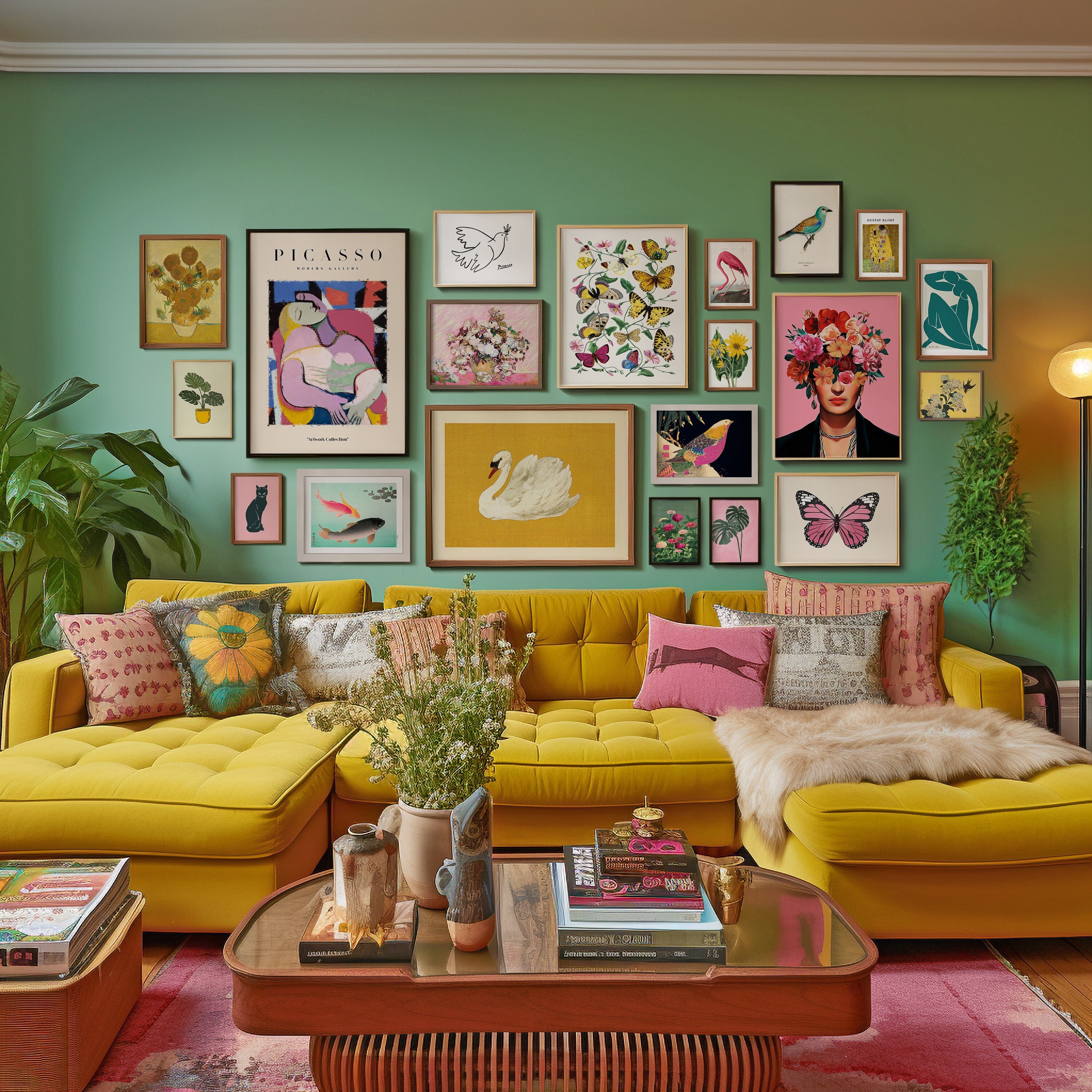 Eclectic Gallery Wall Art Set: Pink, Yellow, Van Gogh, Matisse