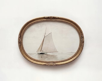 Vintage Seelandschaft Druck, Segelboot Ölgemälde, digitaler Download