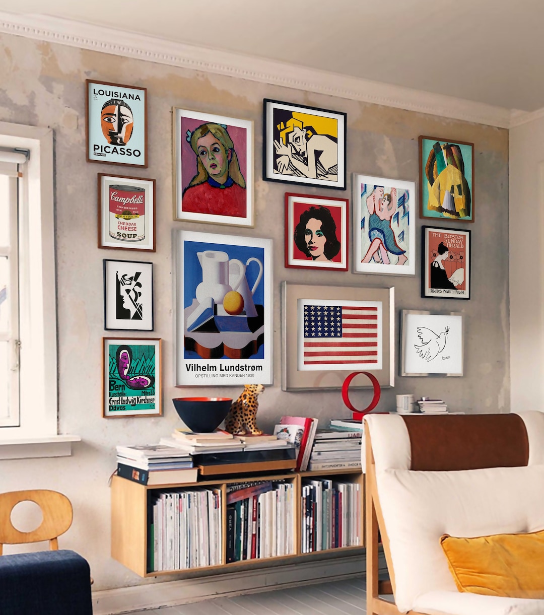 Eclectic Gallery Wall Art Set of 13: Picasso, USA, and More