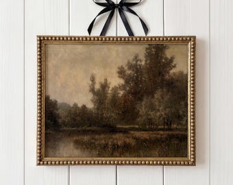 Vintage Fall Landscape Art Print: Moody Farmhouse Decor (Digital Download)