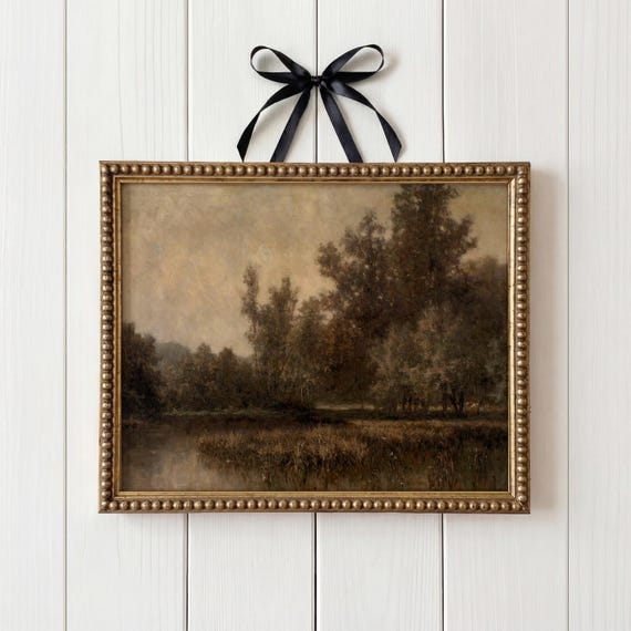 Vintage Fall Landscape Art Print: Moody Farmhouse Decor (Digital Download)