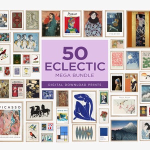 Eclectic MEGA BUNDLE Set of 50, Maximalist Gallery Wall Set, Eclectic Wall Art, Colorful Poster Set, Wall Collage, Eclectic Home Decor