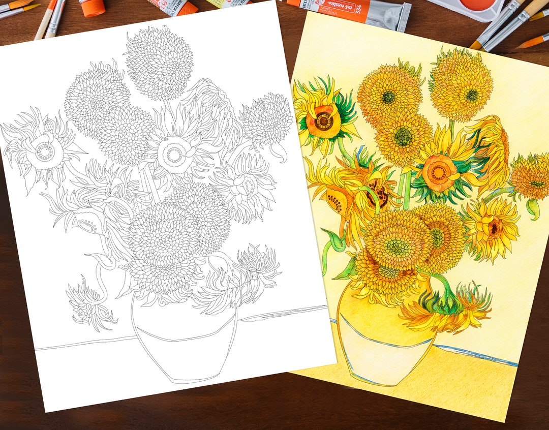 Dibujo para colorear para adultos Girasoles de Van Gogh - Etsy España Dibujo para colorear para adultos Girasoles de Van Gogh - Etsy España
