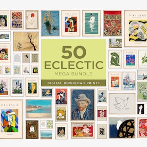 Gallery Wall Set of 50, Eclectic Mega Bundle Gallery Wall Art Set, Eclectic Wall Art, Eclectic Home Decor, Colorful Maximalist Prints