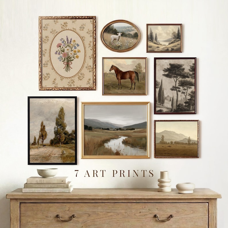 Vintage Farmhouse Gallery Wall Art Set, Rustic Prints, Classic Cottage ...