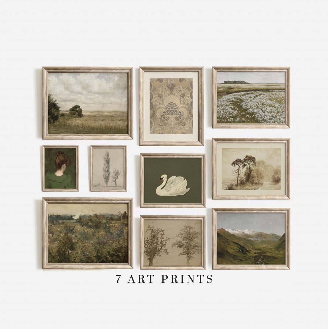 Vintage Green Gallery Wall Art Set: Neutral Tone Prints (digital ...