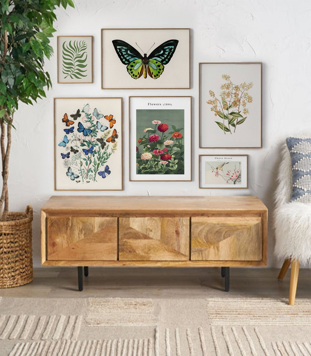 Botanical Gallery Wall Art Set: Butterfly & Floral Prints (digital ...
