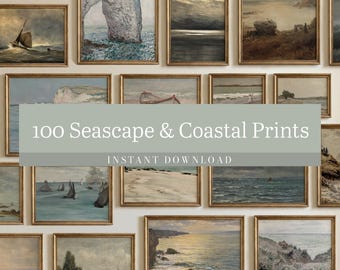 100 Vintage Seascape Prints, Coastal Ocean Wall Art Bundle (Digital Download)