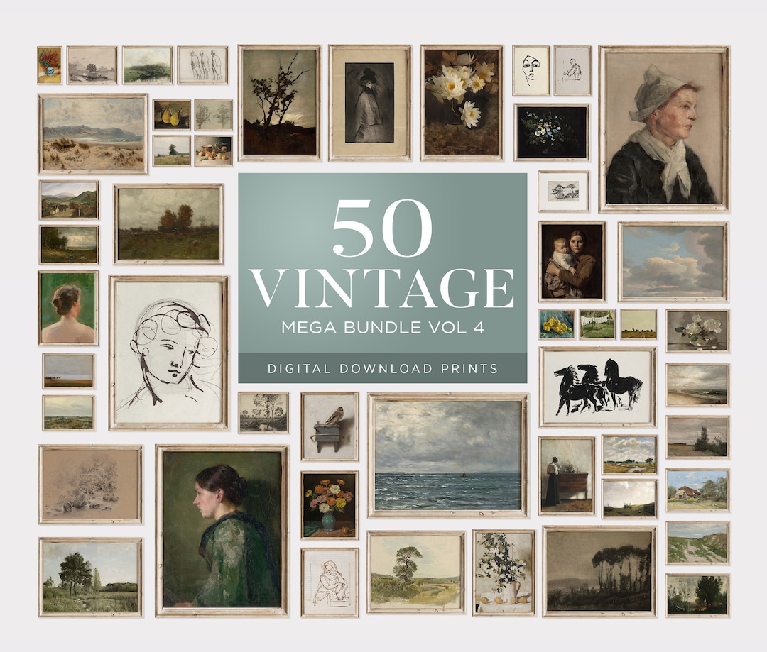 French Country Gallery Wall Art Set, Vintage MEGA Bundle Wall Set of 50 ...