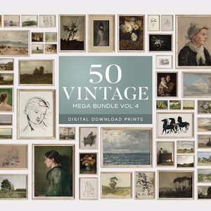 French Country Gallery Wall Art Set, Vintage MEGA Bundle Wall Set of 50, Vintage Living Room Decor, Country Wall Art, Antique Wall Decor