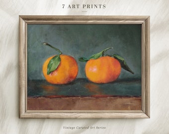 Mandarin Orange Oil Painting Print, Vintage Still Life Painting, Digital Download